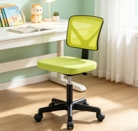 Armless Small Home Office Chair with Wheels, Mesh Low Back, Lumbar Support, Adjustable Height, 360° Swivel